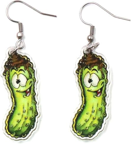 Unique Weird Acrylic Drop Dangle Earrings Funny Lifelike Dill Pickle Cucumber Earrings for Women Girls Cute Gag Green Dangle Pickle Earrings for Pickle Lovers Gifts in Saudi Arabia