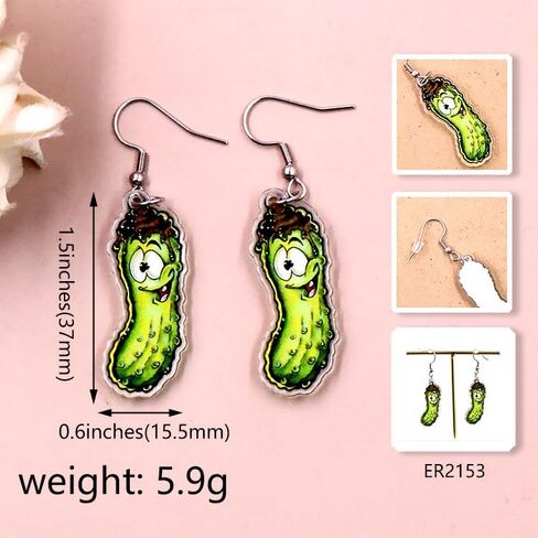 Unique Weird Acrylic Drop Dangle Earrings Funny Lifelike Dill Pickle Cucumber Earrings for Women Girls Cute Gag Green Dangle Pickle Earrings for Pickle Lovers Gifts in Saudi Arabia