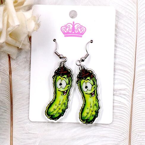 Unique Weird Acrylic Drop Dangle Earrings Funny Lifelike Dill Pickle Cucumber Earrings for Women Girls Cute Gag Green Dangle Pickle Earrings for Pickle Lovers Gifts in Saudi Arabia