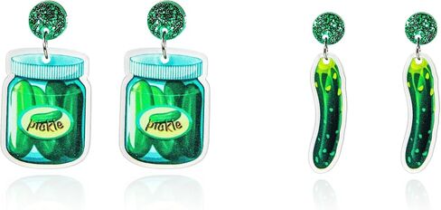 Unique Weird Acrylic Drop Dangle Earrings Funny Lifelike Dill Pickle Cucumber Earrings for Women Girls Cute Gag Green Dangle Pickle Earrings for Pickle Lovers Gifts in Saudi Arabia