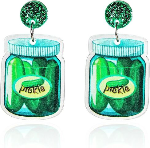 Unique Weird Acrylic Drop Dangle Earrings Funny Lifelike Dill Pickle Cucumber Earrings for Women Girls Cute Gag Green Dangle Pickle Earrings for Pickle Lovers Gifts in Saudi Arabia