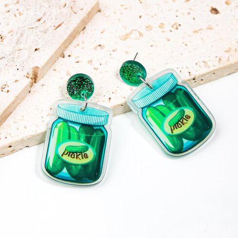 Unique Weird Acrylic Drop Dangle Earrings Funny Lifelike Dill Pickle Cucumber Earrings for Women Girls Cute Gag Green Dangle Pickle Earrings for Pickle Lovers Gifts in Saudi Arabia