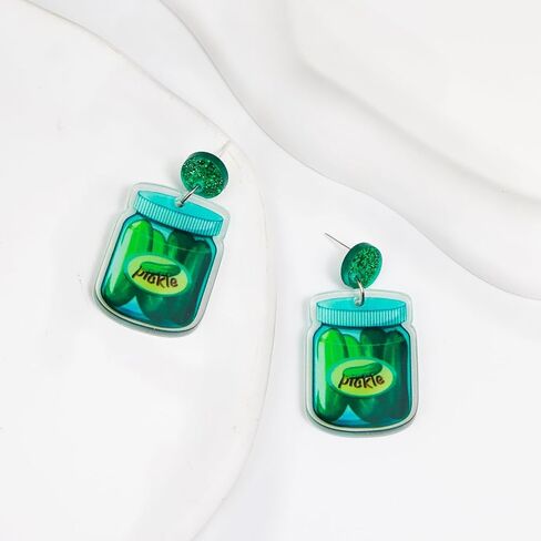 Unique Weird Acrylic Drop Dangle Earrings Funny Lifelike Dill Pickle Cucumber Earrings for Women Girls Cute Gag Green Dangle Pickle Earrings for Pickle Lovers Gifts in Saudi Arabia