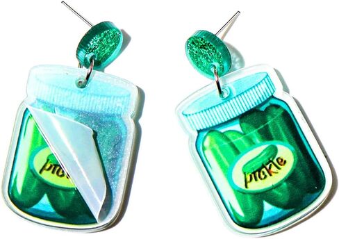 Unique Weird Acrylic Drop Dangle Earrings Funny Lifelike Dill Pickle Cucumber Earrings for Women Girls Cute Gag Green Dangle Pickle Earrings for Pickle Lovers Gifts in Saudi Arabia