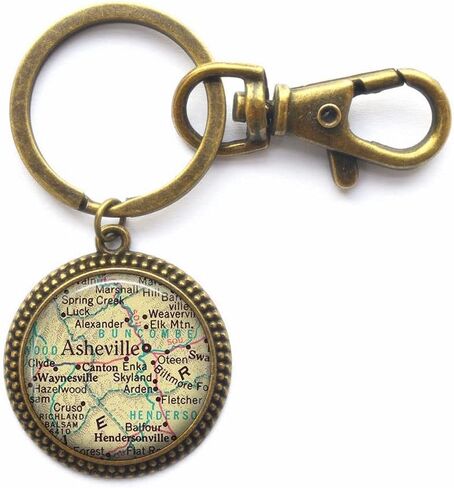 سلسلة مفاتيح ساحرة، أشفيل، كارولاينا الشمالية، سلسلة مفاتيح، خريطة آشفيل، حلقة مفاتيح، خريطة مجوهرات أشفيل، سلسلة مفاتيح، حلقة مفاتيح أشفيل، A0120 in Kuwait