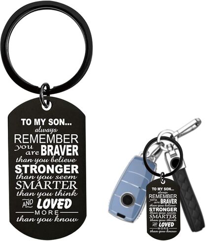Keychain Inspirational Quotes Pendant Gift for Son from Mom Dad for Birthday Graduation Christmas Anniversary Present , Black, Black, 1.92 × 1.10 × 0.07 inches in Kuwait