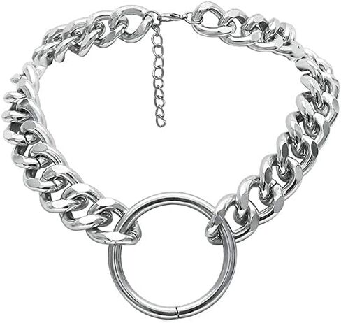 عقد Juland Women's خليط معدني مع قلادة كوبية ثقيلة مكتنزة سلسلة Punk Gothic - دائرة فضية in Kuwait