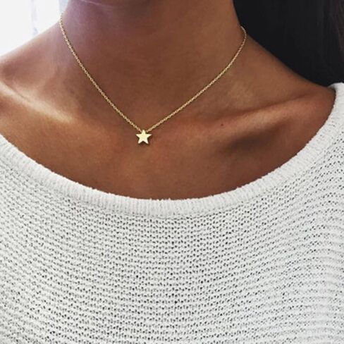 Yrolrorh Boho Star Short Necklace Gold Choker Chain Tiny Star Drop Pendant Wedding Necklace Dainty Charm Fashion Jewelry Gift for Women and Girls in Saudi Arabia
