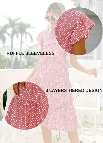 Berydress المرأة الصيف عادية المتدرج فساتين متوسطة الطول رفرفة أكمام كشكش بيبي دول فضفاضة تناسب القطن بوهو فستان الشمس in Kuwait