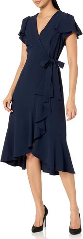 Women's V-Neckline Midi Length Short Flutter Sleeve Dress in Saudi Arabia