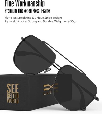 LUENX نظارة شمسية أفياتور للرجال مربعة مستقطبة للنساء بعدسات كبيرة الحجم UV400 نظارات شمسية مع إكسسوارات 61 ملم in Kuwait