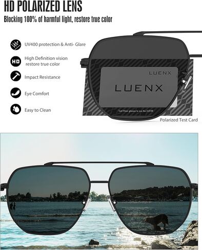 LUENX نظارة شمسية أفياتور للرجال مربعة مستقطبة للنساء بعدسات كبيرة الحجم UV400 نظارات شمسية مع إكسسوارات 61 ملم in Kuwait