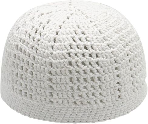 White Kufi Hat Tight & Loose Weave Mix Crocheted Comfortable Cotton Muslim Kufi Topi Skull Prayer Cap in Saudi Arabia