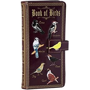 Shag Wear Book of Birds Large Wallet for Women 7" Burgandy