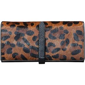 2022 New Horsehair Leather Wallet Women Long Leopard Print Coin Purse Drawstring Card Slot Large Capacity Wallets (Black)
