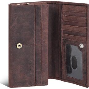 Leather Wallets for Women - RFID Blocking Wallet with 10 Credit Card Slots (Brown Hunter) in Kuwait