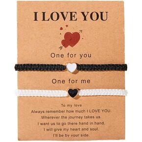 Colorful Heart Beaded Matching Bracelets, Set of 2 Adjustable Couple Bracelets set,Friendships Bracelets set Gift for Boyfriend Girlfriend Valentine's Day Bracelet Long Distance Bracelets for Partners in Kuwait