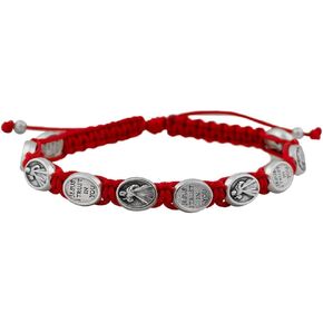 Woven Cord Bracelet | 10 Beautiful Divine Mercy Medal Beads | Adjustable | Red and White | Great Catholic Gift for First Communion, Confirmation, and Ordination | Stylish Religious Accessory