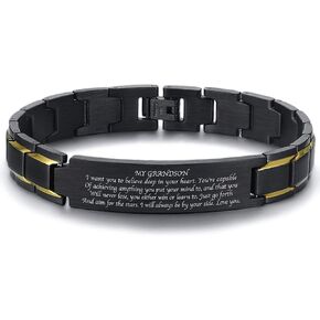 To My Grandson gift. You're capable of achieving anything. Black Stainless Steel Bracelet. Grandson Bracelet From Grandma. Birthday Gift To Grandson From Grandparents. Graduation gift.