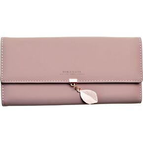 Wallets for Women Large Wallet Leather Phone Wallet Ladies Girls Cute Long Slim Trifold Soft Purse Unique Original (Dark Pink)