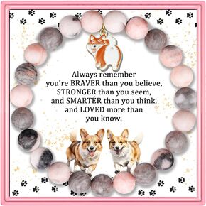 Cute Corgi Dog Inspirational Birthday Gifts for Women & Men Best Friends Unique Gifts Natural Stone Beaded Bracelets for Women Teen Girls Agate Beaded Jewelry with Meaningful Message Card For Corgi Dog Lovers,Comes Packaged