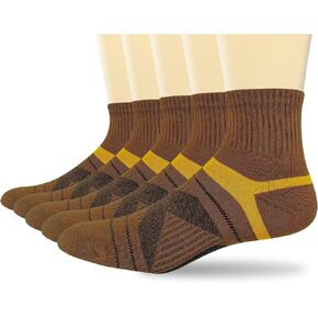 Men's 5 Pack Athletic Ankle Quarter Socks Performance Breathable Sport Low Cut Brown Socks
