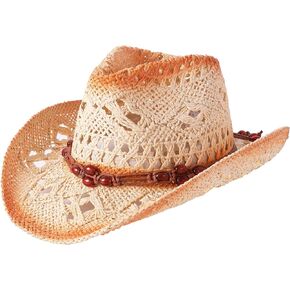 Lanzom Womens Straw Beach Sun Hat Packable Summer Cowboy Straw Hats with Wind Lanyard