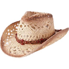 Lanzom Womens Straw Beach Sun Hat Packable Summer Cowboy Straw Hats with Wind Lanyard