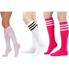 Women's Knee High Athletic Socks Casual Stripes Tube Socks Outdoor Sport Socks 3 Pairs