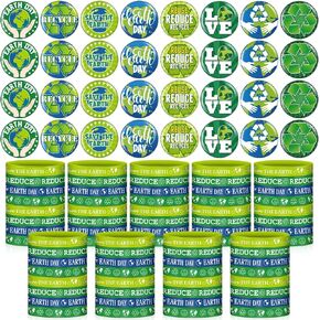 144 Pcs Earth Day Silicone Bracelet and Button Pins Sets Party Earth Day Favors Mini Back Button Recycle Lapel Pin Brooch Rubber Bracelet Wristbands for Earth Day Activities
