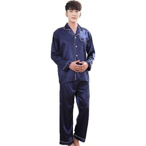 ZUEVI Men's Stain Silk Chinese Pajamas Set Button-Down Short/Long Sleeve Sleepwear Loungewear …