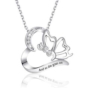 CENWA Semicolon Butterfly Necklace And So She Goes On Semicolon Jewelry Warrior Fighter Semicolon Suicide Prevention Gift