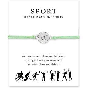 Sport Charm Bracelets Handmade Soccer Baseball Volleyball Braided Rope Bracelets for Sports Player Team Teens Jewelry