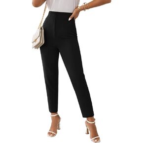 Floerns Women's Solid High Waist Tapered Pants Elegant Workwear Trousers