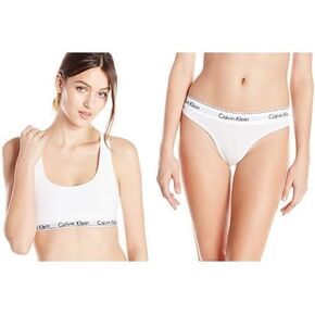 Calvin Klein Women's Modern Cotton Bralette and Thong Set, White, Small
