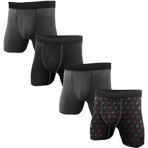Reebok Mens 4 Pack Performance Boxer Briefs with Comfort Pouch - Grey/Black/Grey/Black Print XX-Large