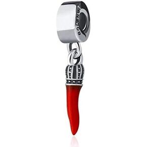 BOLENVI Red Chili Pepper Italian Horn Cornicello 925 Sterling Silver Dangle Pendant X Charm Bead For Pandora & Similar Charm Bracelets or Necklaces