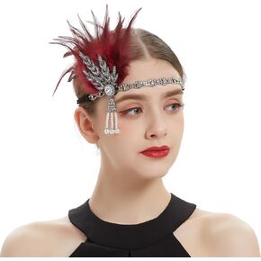 CHUANGLI 1920s Headpiece Flapper Headband, Pearl Peacock Feather Hair Band, Great Gatsby Accessoreis for Women Fascinators