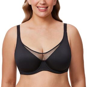 DELIMIRA Women's Minimizer Bras Full Coverage Sheer Plus Size Underwire Unlined Bra