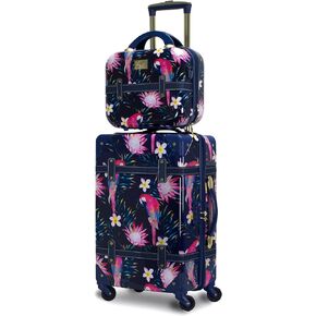 World Traveler Chariot Gatsby Vintage Style Hardside Carry-On Retro Train Case Spinner Luggage, Parrot, 2-Piece Set (Tote/20-Inch)