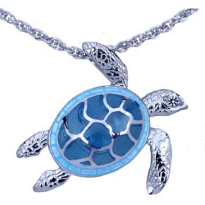 NAUTORA Blue Sea Turtle Necklace with Fine Enamel and Crafted in Sterling Silver and 18 Inch Double Link Chain