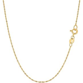 10K Yellow or White Gold 0.80mm Shiny Diamond-Cut Classic Singapore Chain Necklace for Pendants and Charms with Spring-Ring Clasp Womens Jewelry (16" or 18" inch)