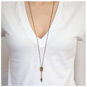 Allereyae Bohemia Long Arrow Necklace Antique Arrow Pendant Necklace Vintage Chevron Arrow Necklace Tribal Archery Necklace Chain Jewelry for Women and Girls
