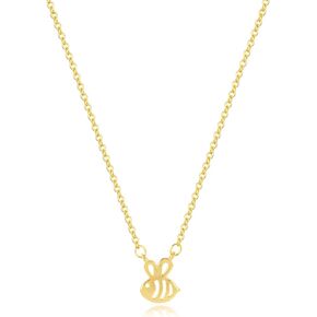 BSGRL Dainty Gold Necklace, 14K Gold Filled Bee Butterfly Dog Flower Monstera Leaf Cat Elephant Bear Cute Animal Dainty Necklace 16.5"+2" in Kuwait