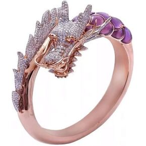 Dragon Ring,Iced Out Dragon Ring for Men,Gothic Rose Gold Dragon Head Ring Punk Purple Stone Dragon Ring for Boys Hip Hop Retro Rock Dragon Animal Jewelry