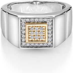 Gem Stone King Men's 10K Yellow Gold and 925 Sterling Silver 2 Tone White Lab Grown Diamond Ring (0.19 Cttw, Available In Size 7, 8, 9, 10, 11, 12, 13)