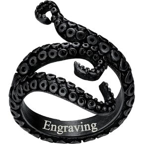 FaithHeart Octopus Tentacle Ring Unisex Devilfish Jewelry Punk Rings for Men Women, Stainless Steel 18K Gold Plated, Personalized Customizable