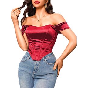 Kaei&Shi Night Out Outfits, Satin, Strapless, Off Shoulder Corset Top