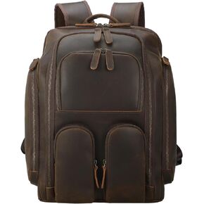 Masa Kawa Vintage Leather Camera 15.6 Inch Laptop Computer Backpack Bag for Men Photographers Brown Large Business Travel Work Multi Pockets Rucksack Hiking Camping Overnight Daypack