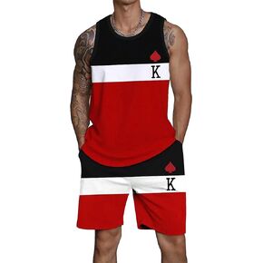 Floerns Men's 2 Piece Outfit Sleeveless Colorblock Tank Drawstring Waist Shorts Set